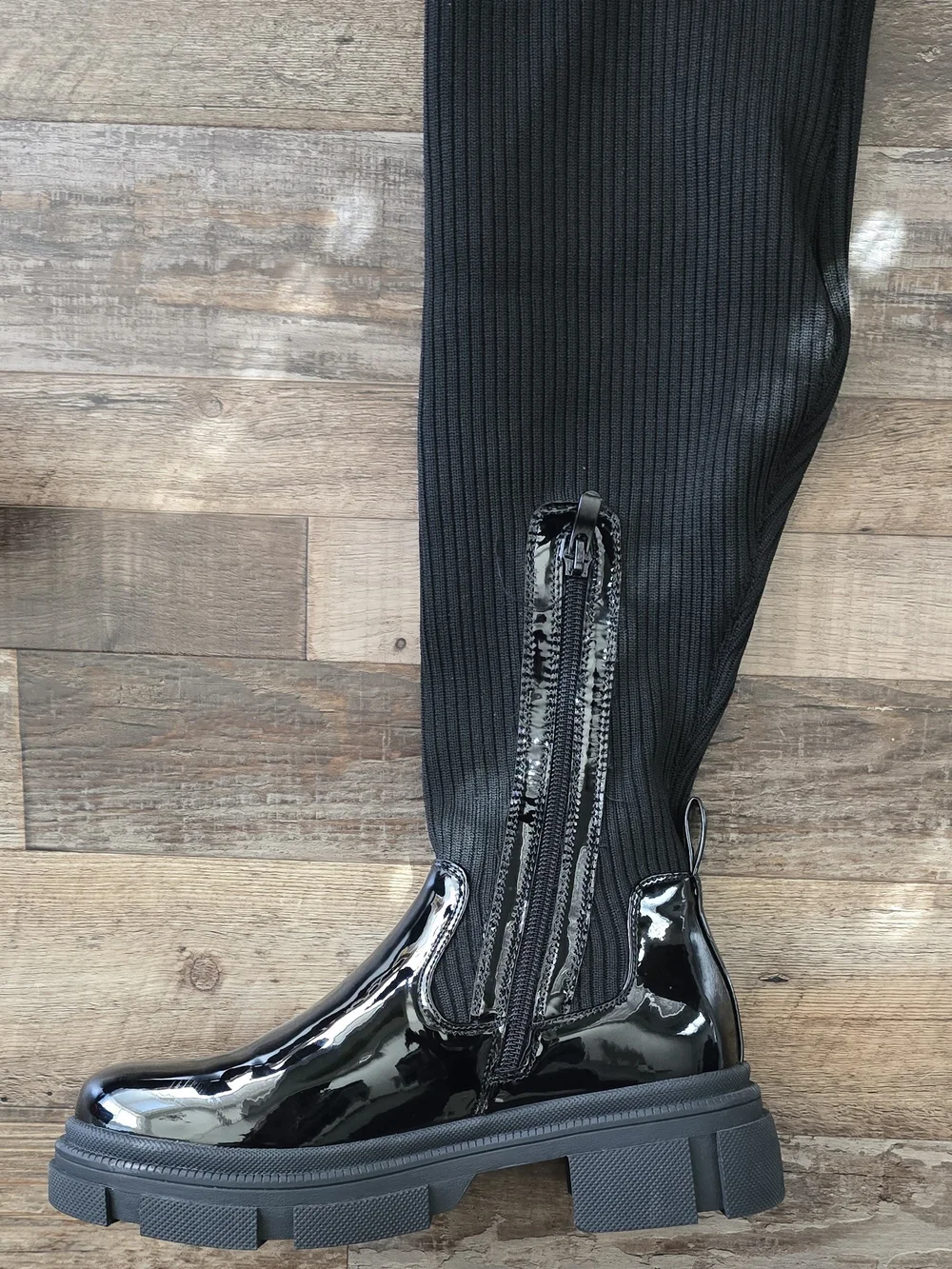 Black Knitted Thigh High Boots Sz. 37 NWOT